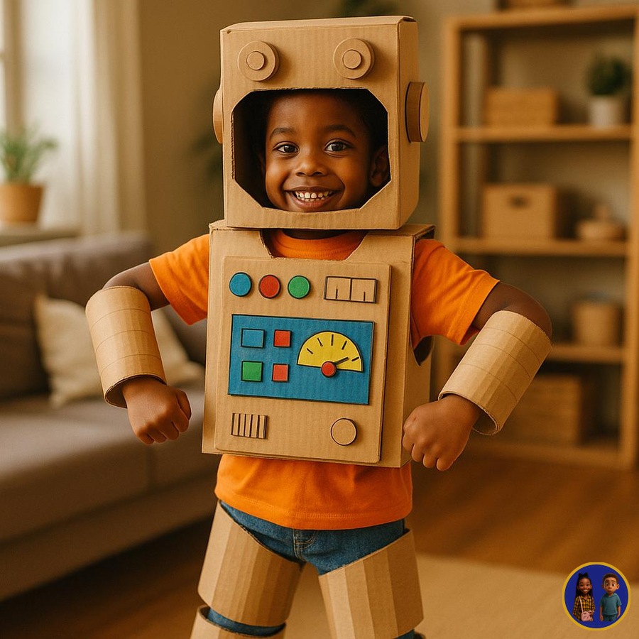 Life-size cardboard robot suit build by Tatum & Kash